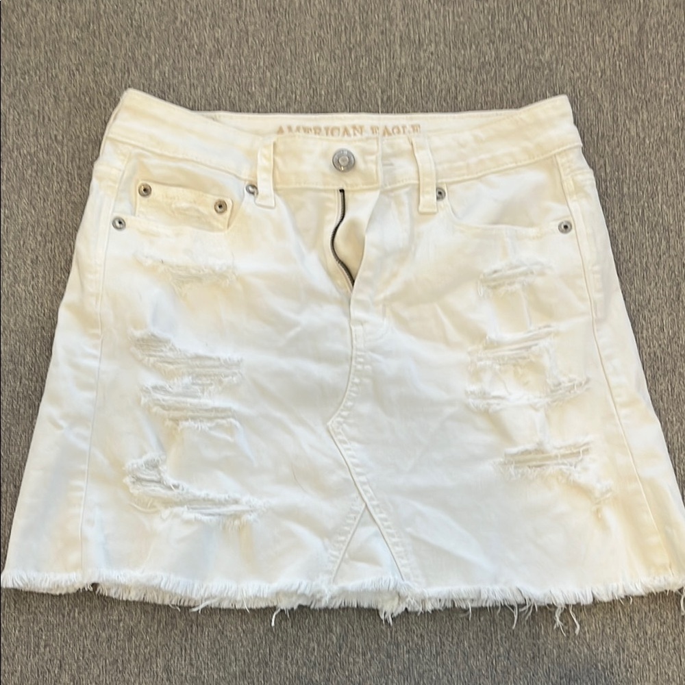 American Eagle Outfitters White Distressed A-Line Skirt